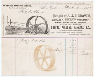 RARE Brown Steam Caloric Engines- Mining Brewery 1882 New York Graphic Billhead