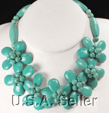 Blue Magnesite Turquoise Flower Pendant Silver Necklace 18" FREE SHIPPING