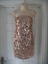 Parisian Sequin Dress Size 10 Strapless Evening Party Rode Gold Pink Lined Stret