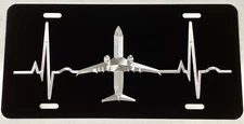 Engraved Airplane Plane Heartbeat Car Tag Diamond Etched Vanity License Plate