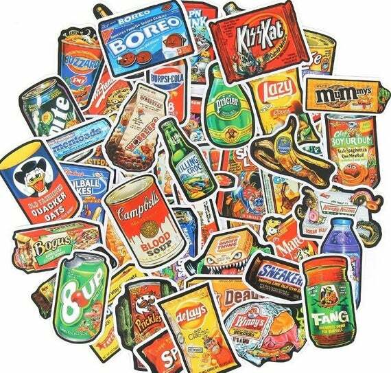 50pcs Snack Food Stickers Brand Spoof Sticker Pack Vinyl Funny