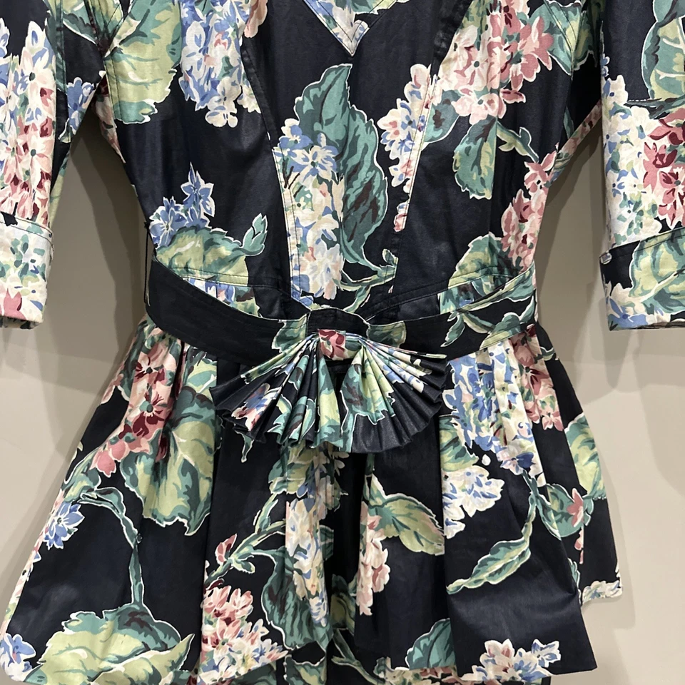 Vestido De Colección Años 80 KAREN ALEXANDER Floral Peplum Movible 10 Pequeño Foto 4 de 4