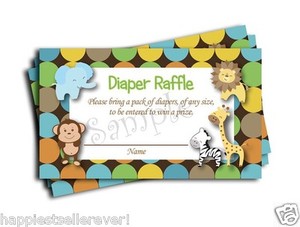 50 Jungle Diaper Raffle Tickets Baby Shower Game Lottery Boy Neutral