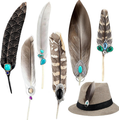 6 Pcs Natural Feathers for Hat Assorted Turquoise Hat Feathers for Western Cowbo