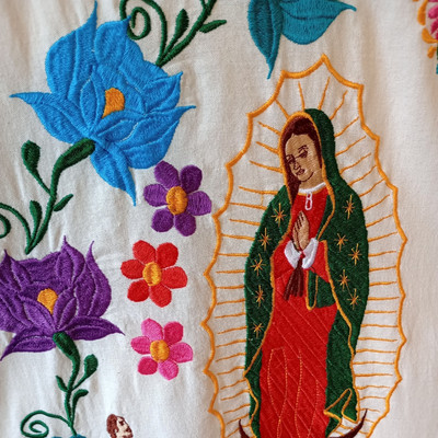 Vestido Bordado Virgen Guadalupe Mexican Dress Our Lady of Guadalupe  Campesino M | eBay