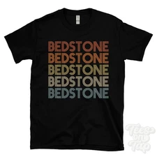 BEDSTONE REPEATED RETRO STYLE T-SHIRT mens & womens uk place name gift