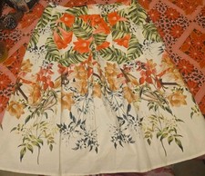 Talbots Lined Skirt 2P Lilies Pleated Front Side Pockets A-Line Linen Cotton