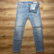 Diesel Sleenker Jeans Men 32x30 Blue Slim Skinny Stretch Light Wash Punk 084GL