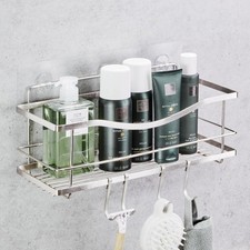 Premium Shower Caddy - Self Adhesive Shower Organizer with 4 Hooks, Rustproof