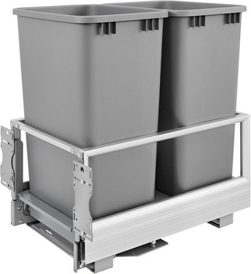 Rev-A-Shelf Double Pullout Kitchen Trash Can 50 qt., Silver, 5149-2150DM-217