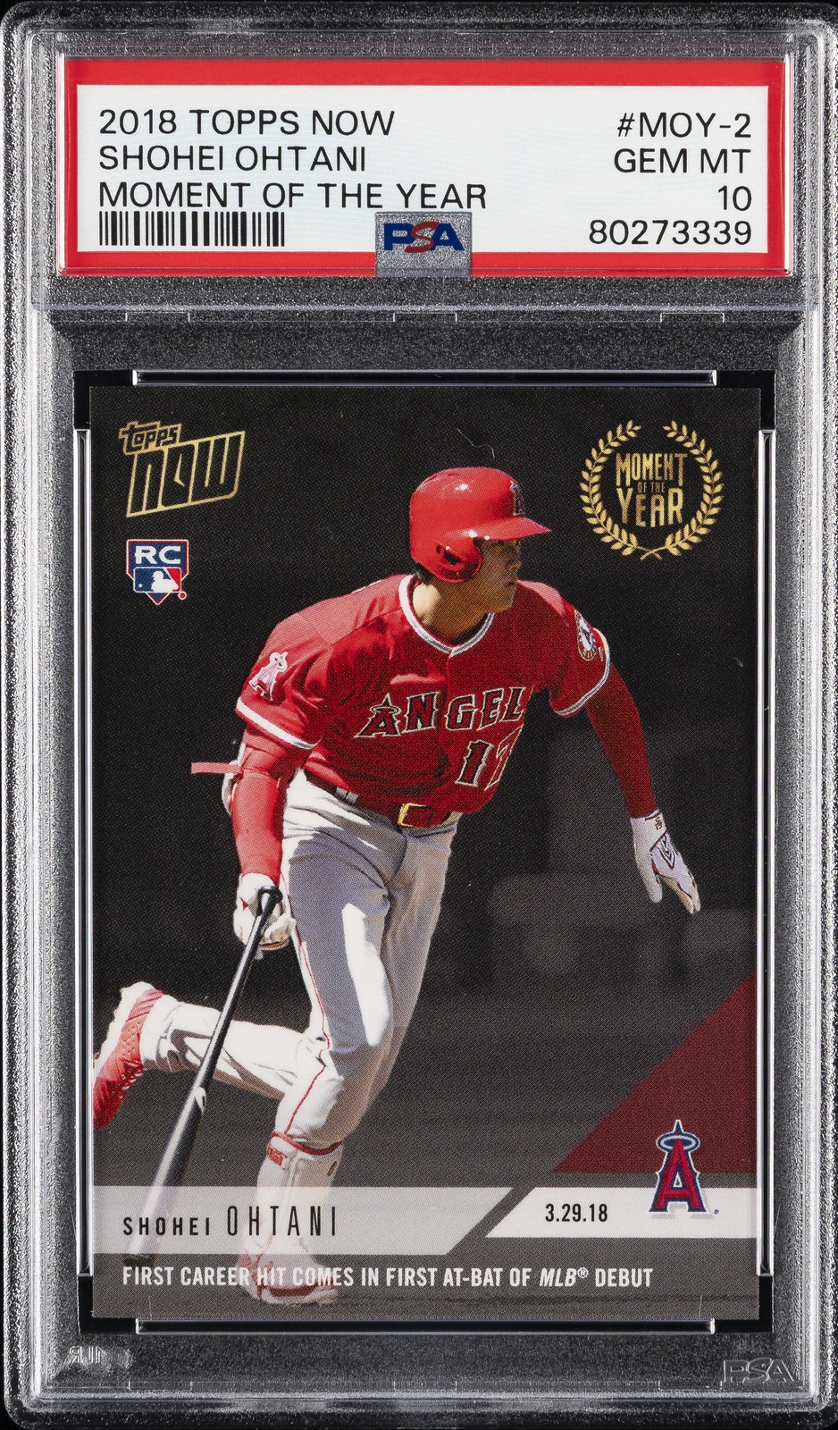 2018 TOPPS NOW MOMENT OF THE YEAR #MOY-2 SHOHEI OHTANI PSA 10