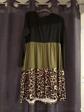 Shein Lune Plus Sized Colorblock Tunic Dress green Black Leopard Print, 1XL