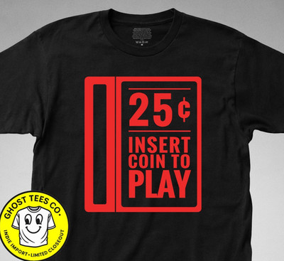 INSERT COIN T-shirt arcade gamer room video game cabinet man cave claw joystick