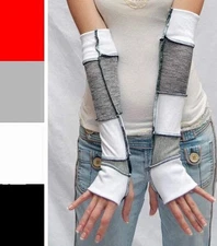 Patchwork Cotton Gloves Gray Arm Warmers Winter White Armwarmers Driving Sleeves