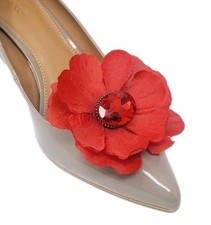 Flower Shoe Clip with Rhinestone, Color Red, Two Clips, Shoe Accessories
