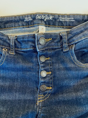 Cat & Jack Blue Button Fly Skinny Ultimate Stretch Distressed Denim Jean Size 16