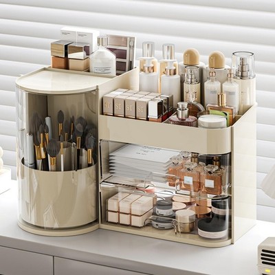 Makeup Organizer with Rotating Brush Holder Cosmetic Organizer with Drawers C...