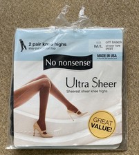 No Nonsense Sz M/L Ultra Sheer 2 Pair Knee Highs Sheer Toe Comfort Top Off Black