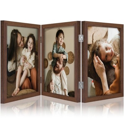 Triple 8x10 Picture Frame Vertical, Engineered Wood with Plexiglass - Tabletop