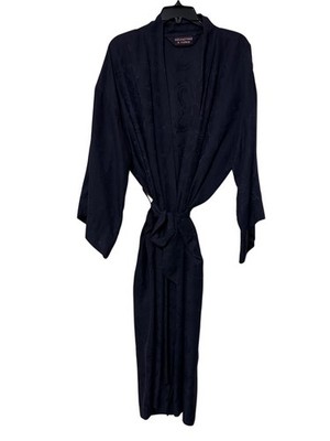 Roundtree & Yorke Robe Women s One Size Black Paisley 100% Silk loungewear robe