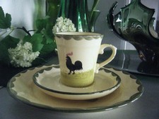 Zeller Keramik " Hahn und Henne " 3 tlg .  Gedeck - Tasse - Untertasse - Teller