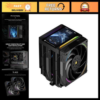 High-Performance CPU Air Cooler with ARGB, Dual PWM Fans, 5'' Display, LGA1700/AM