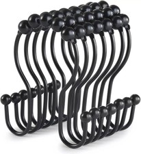 Shower Curtain Hooks, 12 Pcs Shower Curtain Rings, Stainless Steel Black Shower