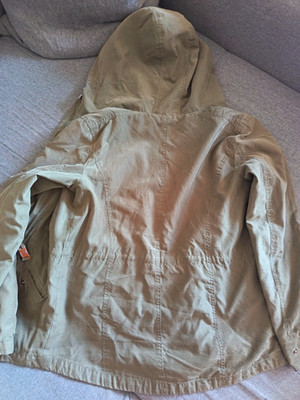 ONLY Damen Mantel mit Kapuze Khaki Gr. M Reißverschluss Baumwolle Langarm