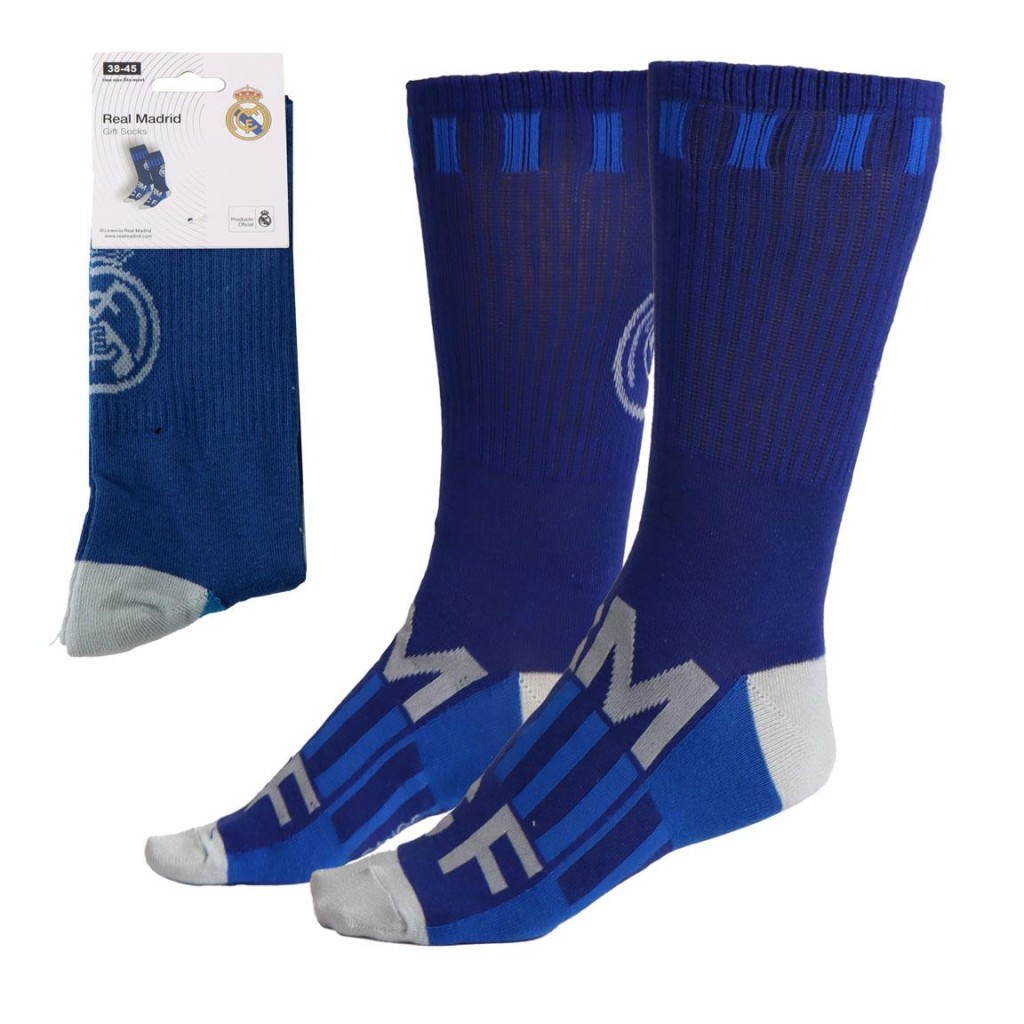 Real Madrid Long Socks - Size 38-45 Polycotton Blue Adult - Club badge logo