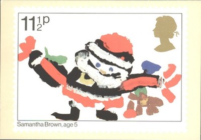 1981 PHQ Postkarte Weihnachten Weihnachtsmann Samantha Brown Alter 5 Stamp Art