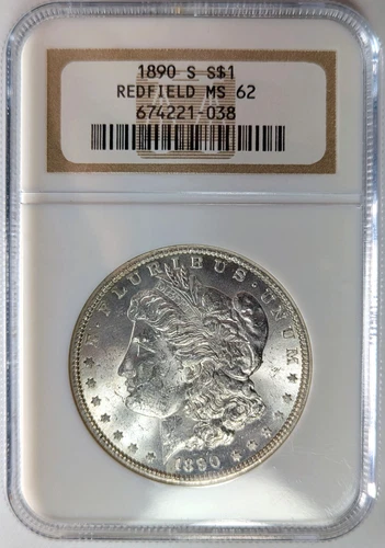 1890-S Morgan Silver Dollar Redfield Collection NGC MS-62 Pedigree White Coin