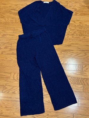 Free People Beach Knit Lounge Set Womens Navy Celestial Blue Slouch Relax M med