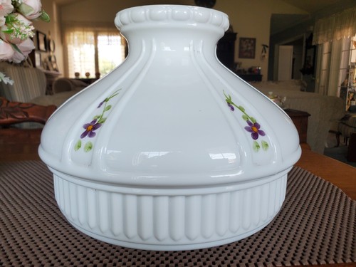 Lamp Shade For Aladdin Oil Lamp 10 Inch × 8 In. × 5 In. Milk Glass & Lavendar - Picture 7 of 7