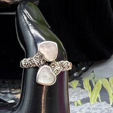 Vintage Sterling Silver Heart Mother Of Pearl And Marcasites Ring size 8