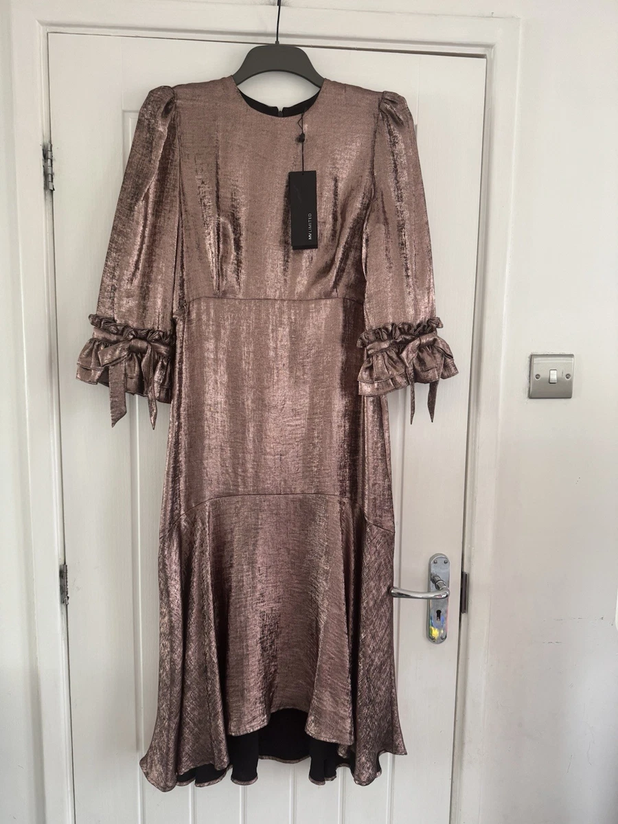 knee length dresses for ladies Neutral Metallic Ruffle Maxi Dress  Mint Velvet