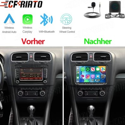 4+64GB 9'' Android 15 CarPlay Autoradio FM GPS Für VW Golf 5 6 GOLF PLUS Kamera