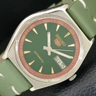 VINTAGE SEIKO 5 AUTOMATIC 6349A JAPAN MENS GREEN COLOR DIAL WATCH a708305-1