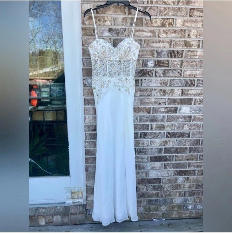 Vestido de novia formal Dave & Johnny con cuentas de estrás blanco talla 0 nuevo sin etiquetas Foto 3 de 4