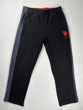 U.S. Polo Assn Men  s Fleece Sweatpants Black Gray Side Stripe Joggers Size M