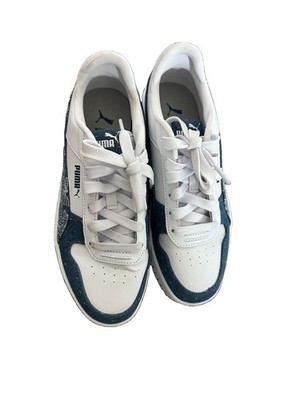 PUMA White/Blue Low Top Lace-Up Athletic Sneakers Rubber Outsole Unisex