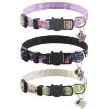 3 Pack Breakaway Cat Collars with Bell and Accessories, Flower Pattern Adjust...