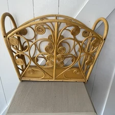Vintage 70’s Bent Bamboo Magazine Rack Basket Rattan Swirl Boho Storage 15x11x7