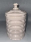 Vtg HTF Jeannette SHELL PINK Milk Glass Ribbed COOKIE JAR Scare