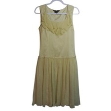 WD.NY 1920s Flapper Silk Midi Dress Yellow Ruffle Pleated Chiffon Size 6