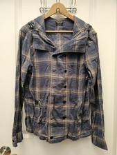   AllSaints Spitalfields Plaid Hooded Shirt Jacket Men  s Medium Blue Grey Flannel