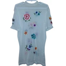 Sheer Floral Mesh Top – Embroidered Detail – One of a Kind