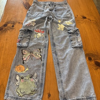 Hot Topic Juniors 5 Critter Wide Leg Jeans Cargo Frog Mushroom Butterfly