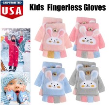 Kids Fingerless Gloves Convertible Knit Flap Mittens Toddler Half Finger Mitten