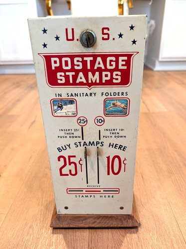 VINTAGE US POSTAGE VENDING MACHINE – RARE 10 & 25 CENT – STAMP DISPLAY