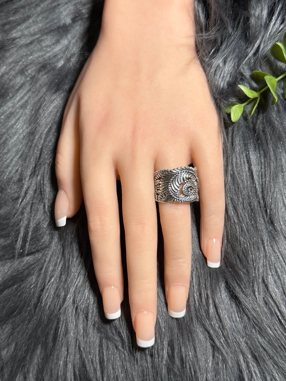 Silver 925 Scroll Leaf Design Ring - image 6